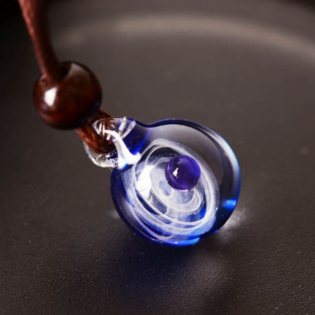 Cosmic Nebula Pendant Necklace Blue Starry Sky Glass Ball