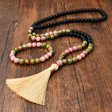 Unakite Prayer Beads 108 Natural Stone Mala Bracelet Set