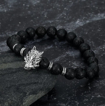 Tinkers Asgard Grey Wolf Head Lava Stone Bracelet Collection - 0