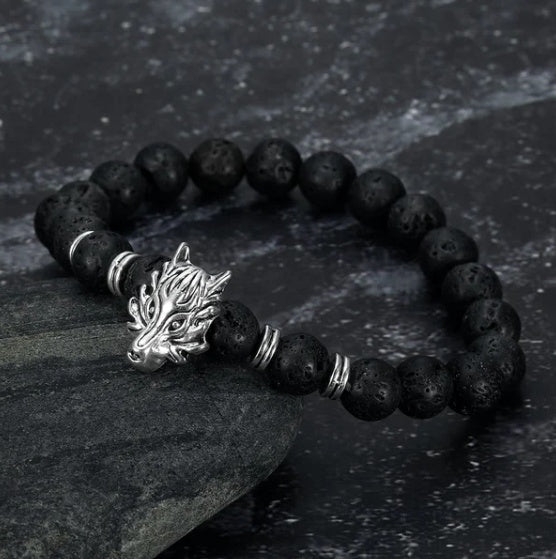 Tinkers Asgard Grey Wolf Head Lava Stone Bracelet Collection - 0