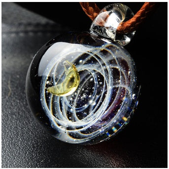 Cosmic Nebula Pendant Necklace Blue Starry Sky Glass Ball