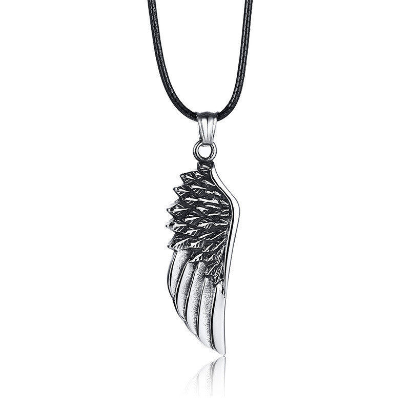 Geometric Stainless Steel Left Wing Pendant With O Chain