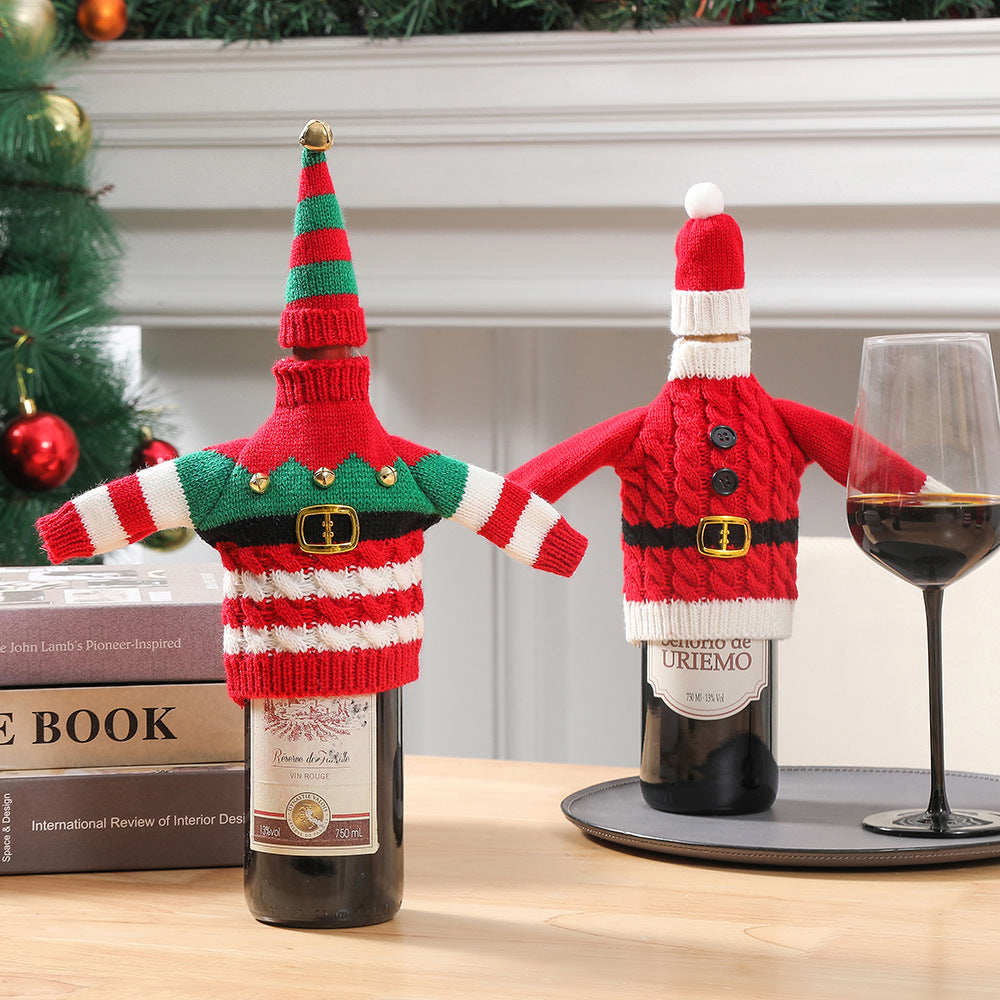 Knitted Christmas Wine Bottle Cover Table Decor Festive Home