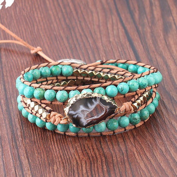 Natural Turquoise & Striped Agate Braided Bracelet