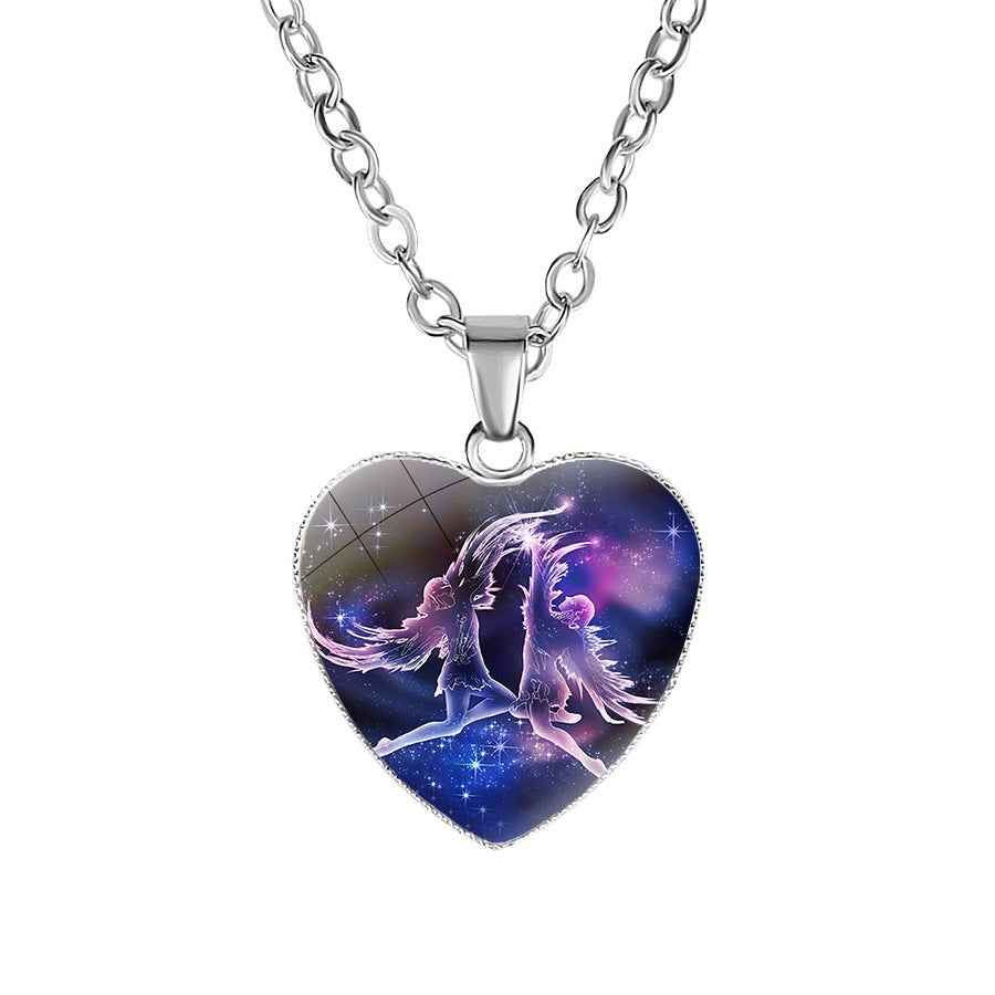 Women's Zodiac Heart Pendant Necklace With 12 Constellations