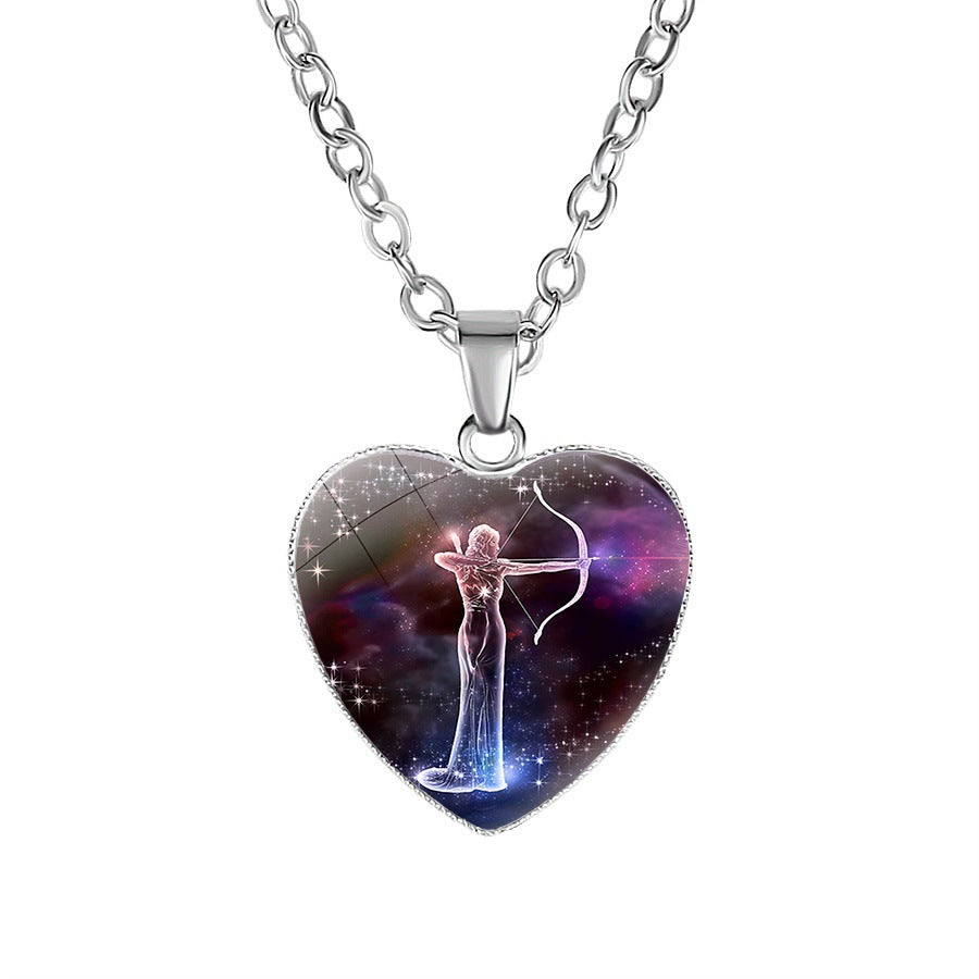 Women's Zodiac Heart Pendant Necklace With 12 Constellations