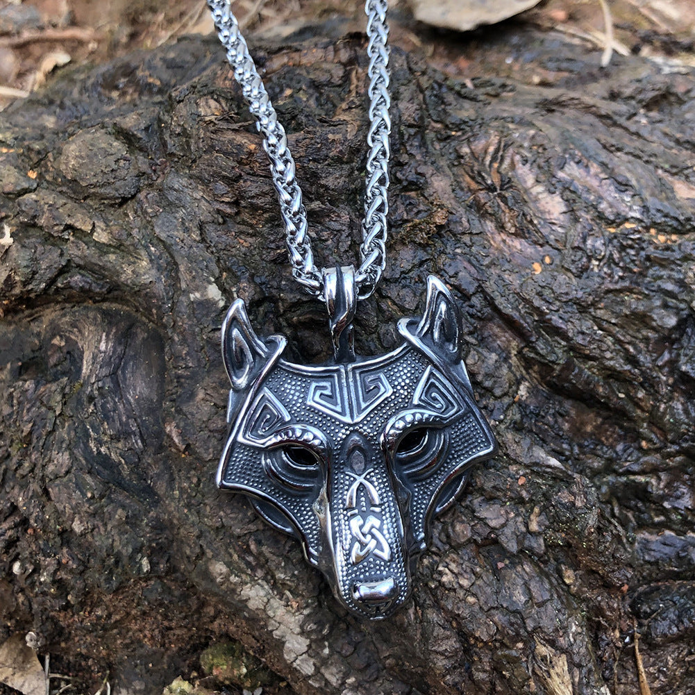 Asgard Crafted Norse Grey Wolf Head Pendant Chain Unisex