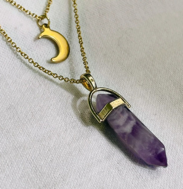 Moon Hexagonal Column Pendant Necklace Alloy For Women