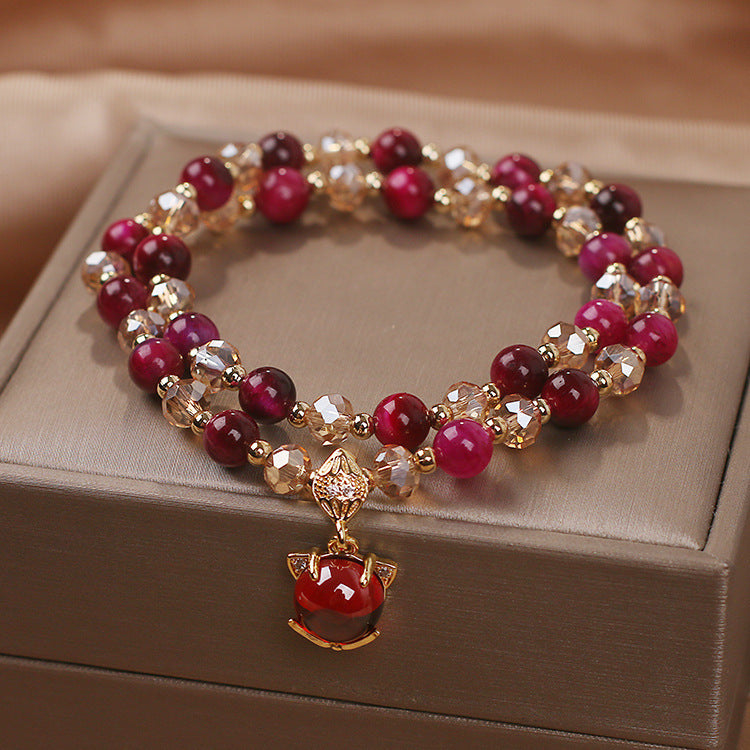 Red Rose Tiger Eye Crystal Bracelet For Women Travel Gift