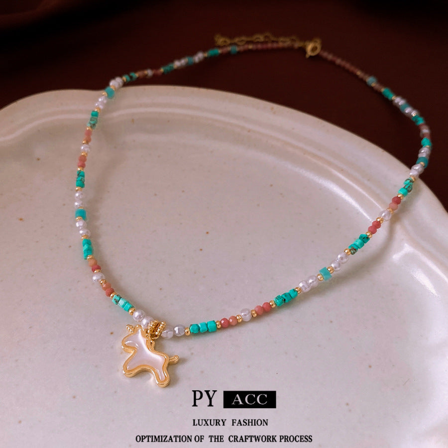 Colorful Imitation Pearl Pendant Necklace Clavicle Chain