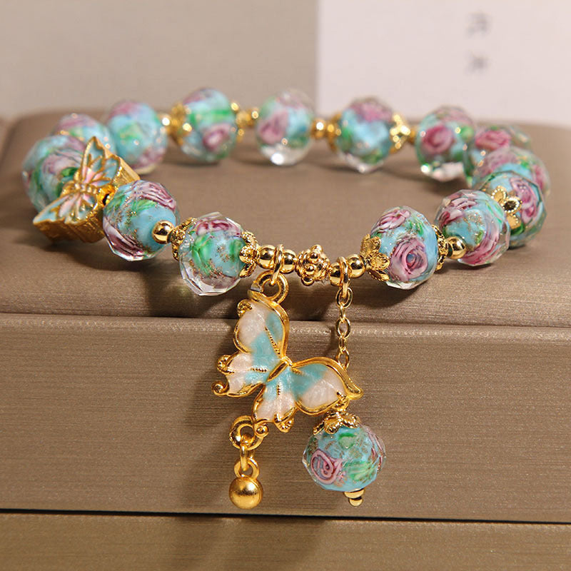 Womens Rose Garden Bracelet Chinese Style Glazed Jewelry