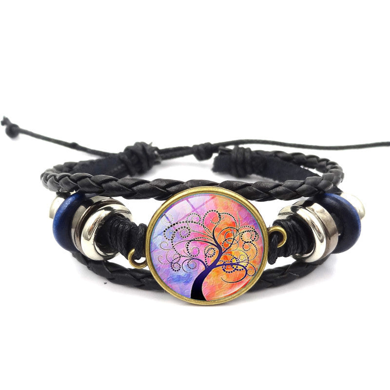 Tinkers Tinkers Tree Of Life Multilayer Leather Glass Bracelet Plus - 0