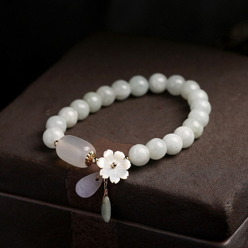 Tinkers Tinkers Shell Flower Jade Water Drop Bracelet 14K Gold Rare - 0