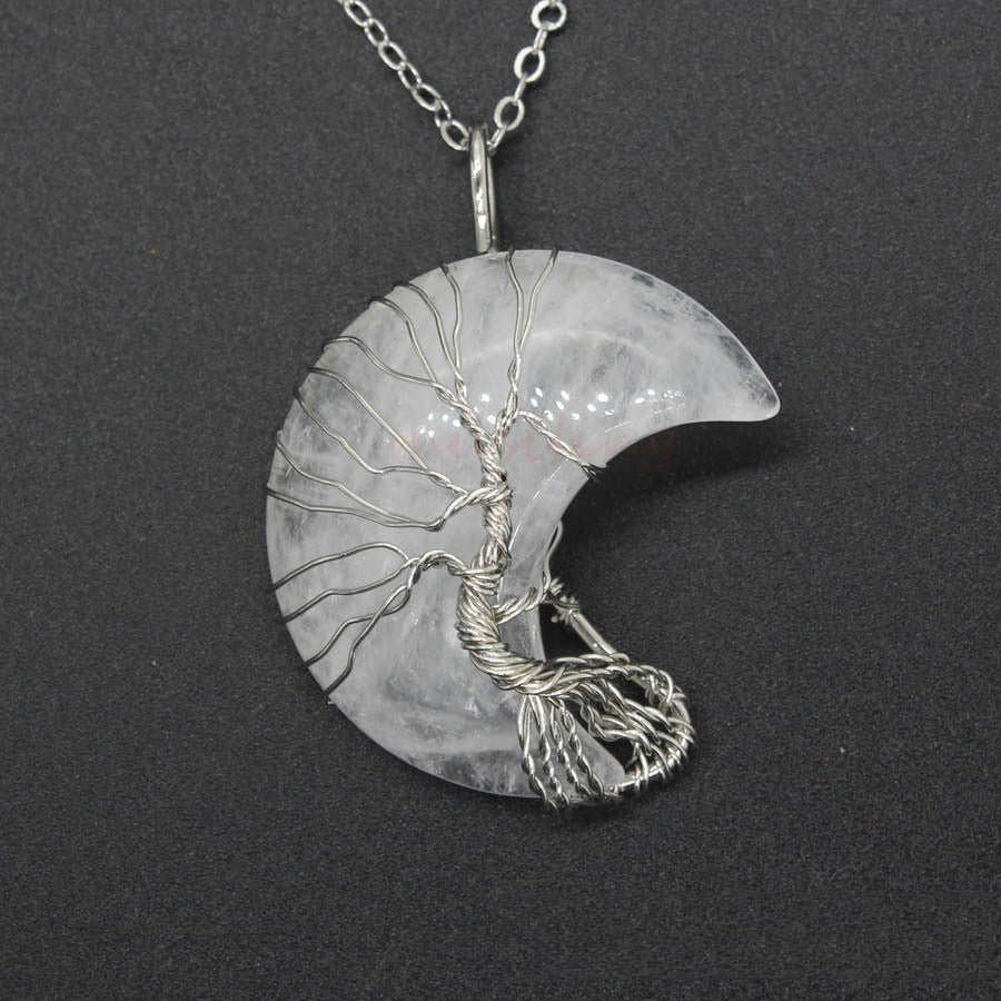 Natürlicher Kristall-Mond-Anhänger, Unisex-Schmuck, Geschenkidee