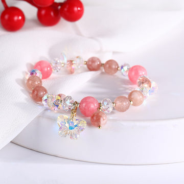 Transparent Glass Ball Strawberry Quartz Bracelet Women