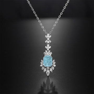 Lady Temperament Shining Zircon Necklace With Blue Gem