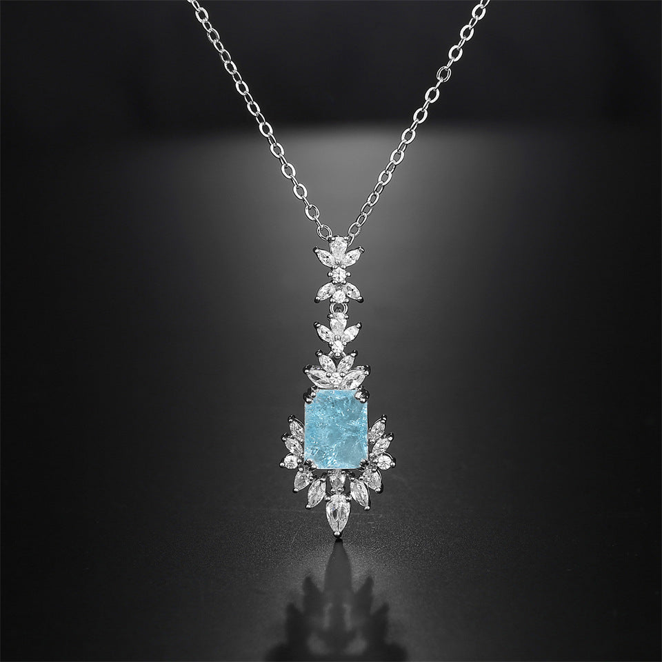 Lady Temperament Shining Zircon Necklace With Blue Gem