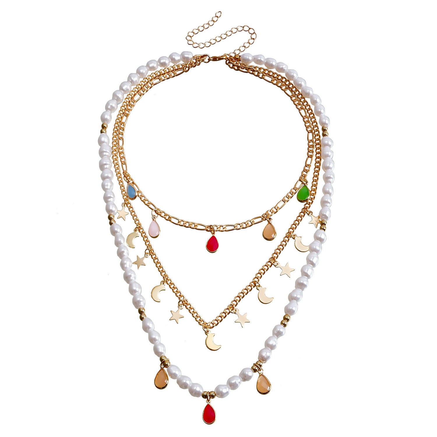 Bohemian Contrast Color Rice Shaped Beads Layered Necklace