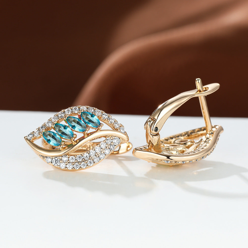 Leaf Shaped Rhinestone Earrings Zircon Stud Jewelry