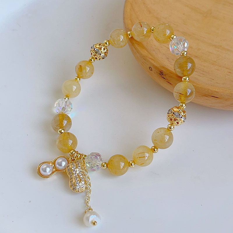 Citrine Sunstone Beaded Bracelet For Women Peanut Beads
