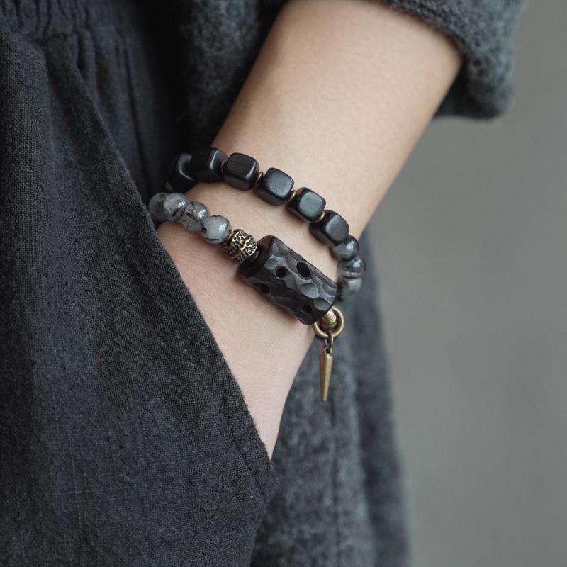 Schwarzes Haarkristall Armband Schutz Erdung Handarbeit