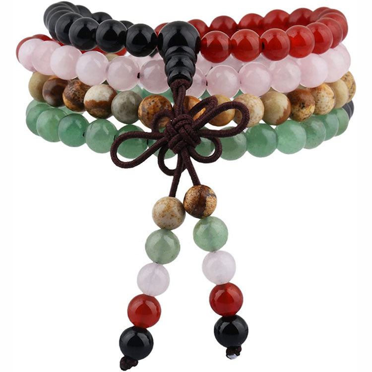 Mens Agate Natural Stone Bracelet Pink Crystal Unisex