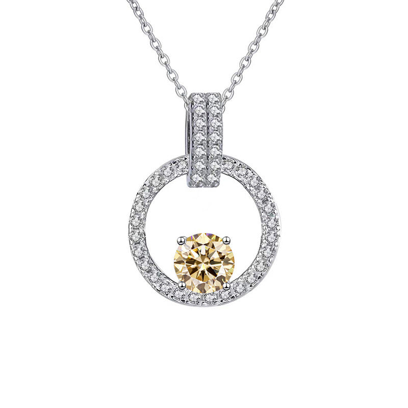 Pink Diamond Necklace Women V Shaped Pendant Silver Chain