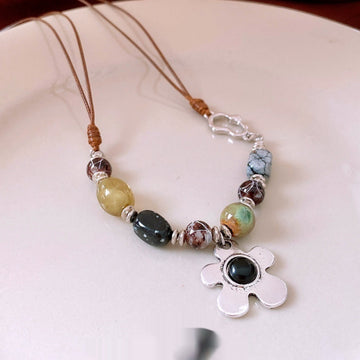 Flower Resin Necklace Clavicle Chain Brown Silver Black