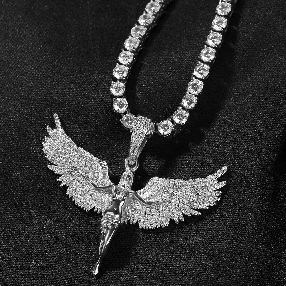 Female Retro Diamonds Angel Wings Necklace Copper Chain
