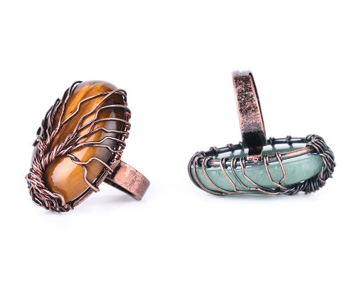 Natural Handcrafted Crystal Stone Life Tree Ring For Men By Tinkers Balance