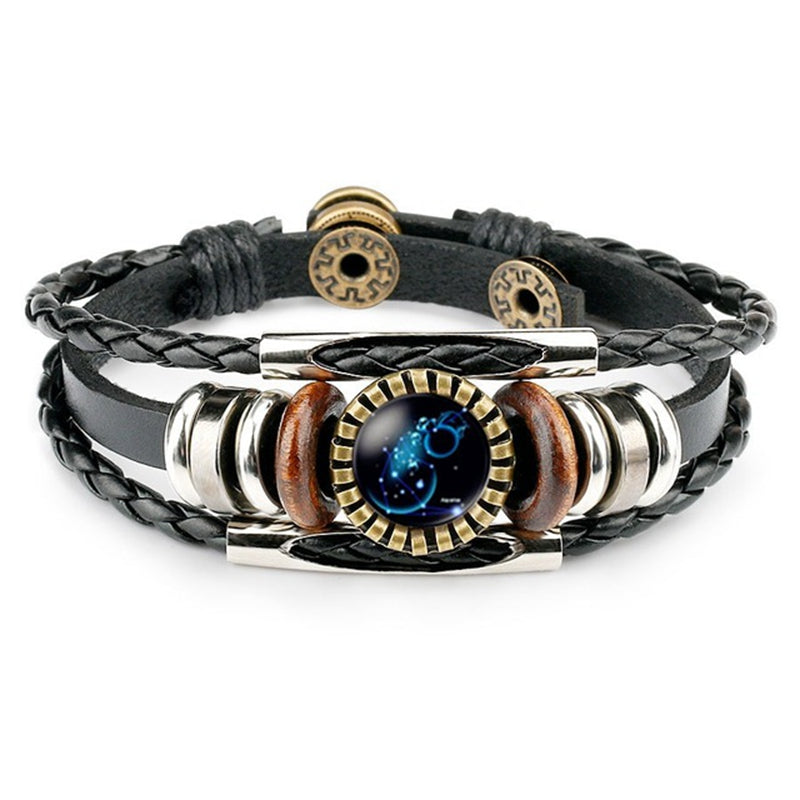 Zodiac Constellation Bracelet — 12 Signs | Leather & Glass Charm