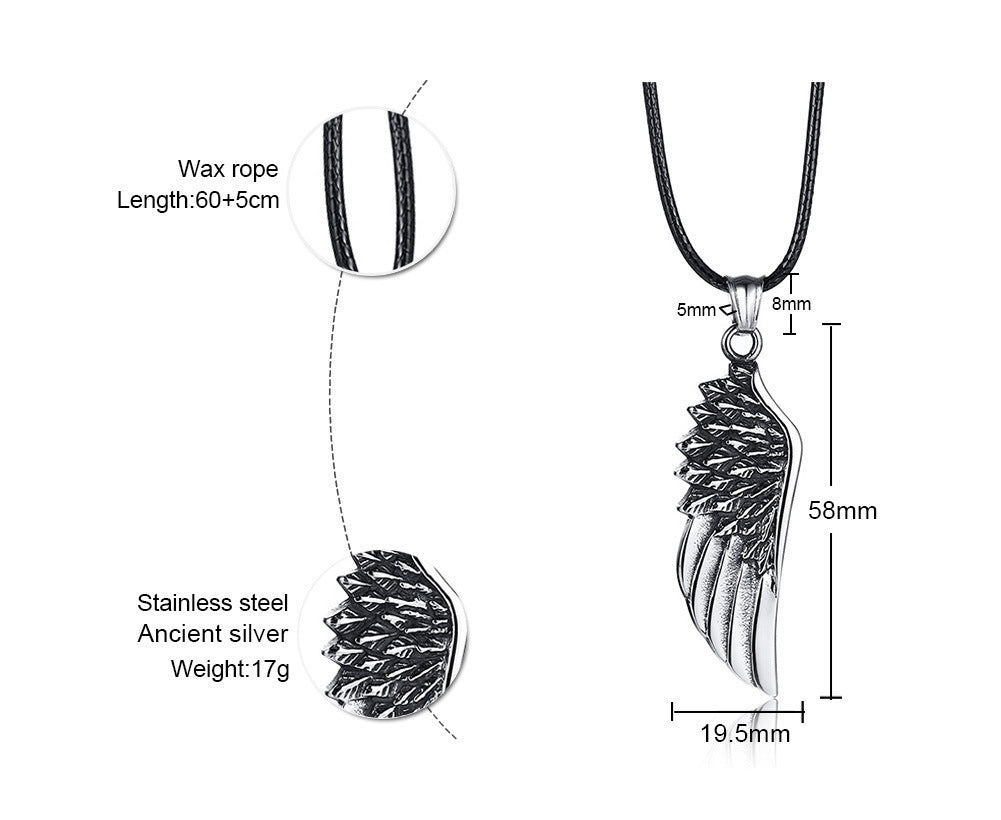 Geometric Stainless Steel Left Wing Pendant With O Chain