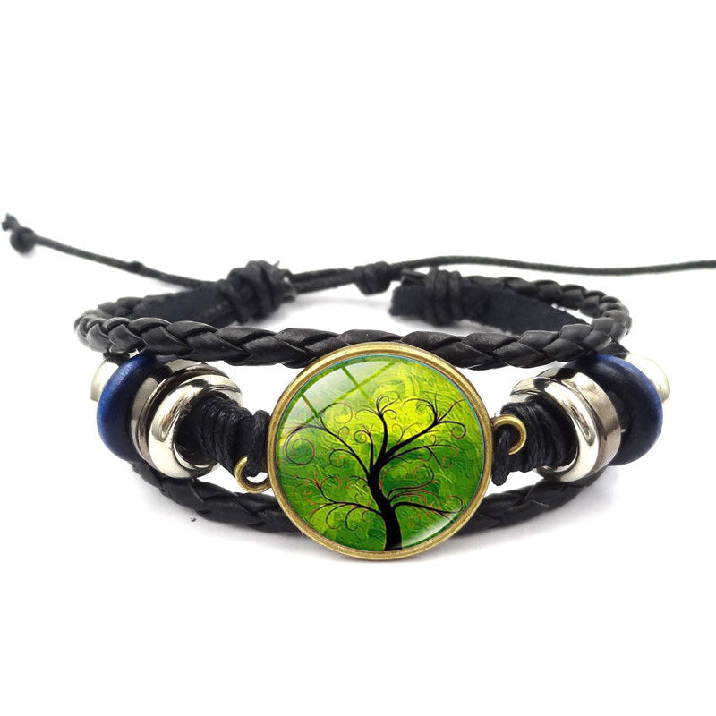 Tinkers Tinkers Tree Of Life Multilayer Leather Glass Bracelet Plus - 0