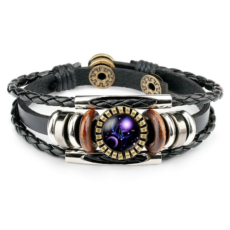 Zodiac Constellation Bracelet — 12 Signs | Leather & Glass Charm
