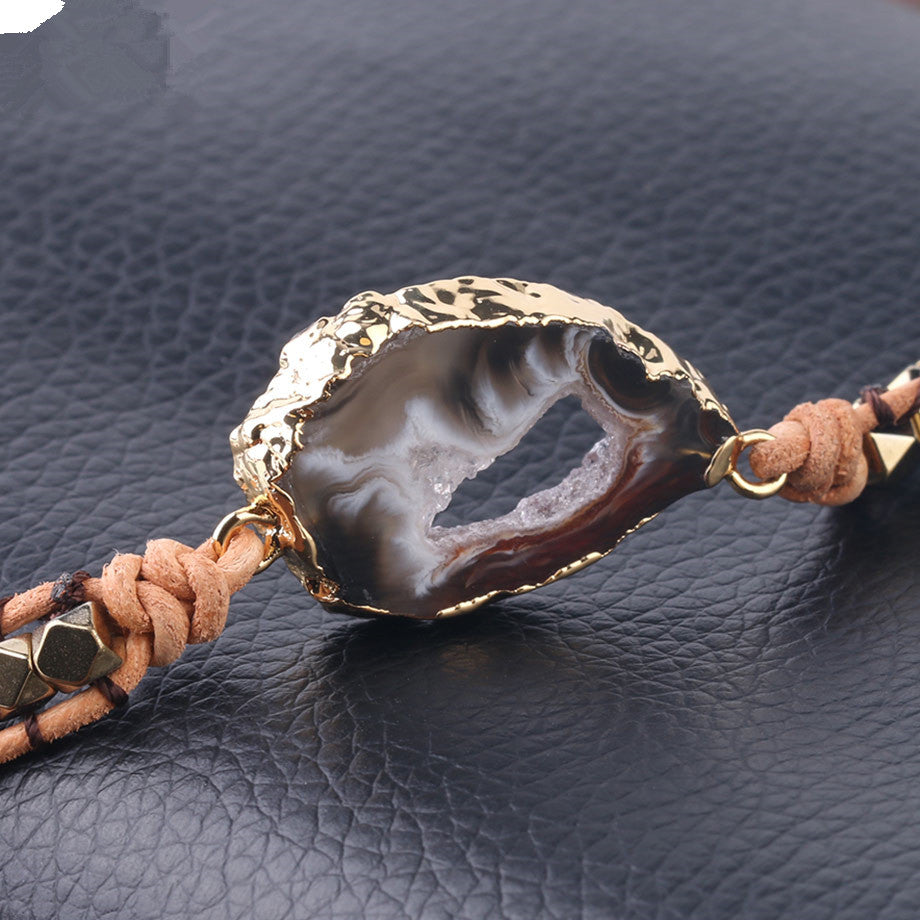Natural Turquoise & Striped Agate Braided Bracelet