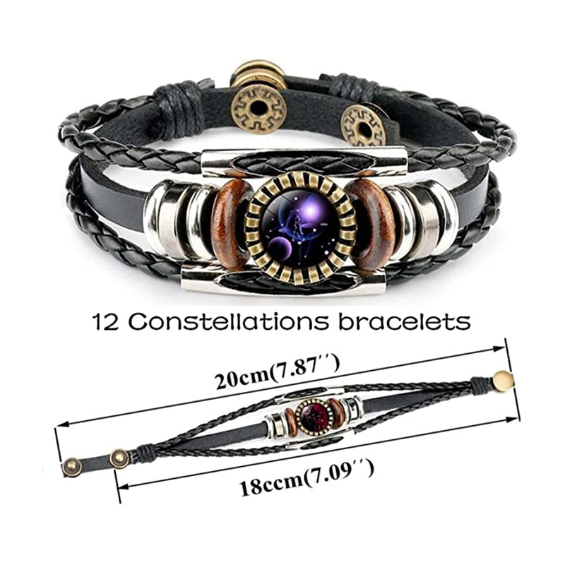 Zodiac Constellation Bracelet — 12 Signs | Leather & Glass Charm