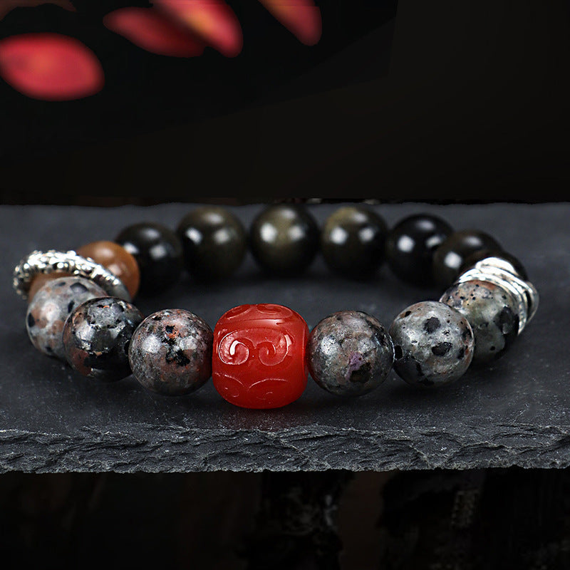 Tinkers Tinkers Gold Obsidian Flame Stone Red Agate Bracelet Elite - 0