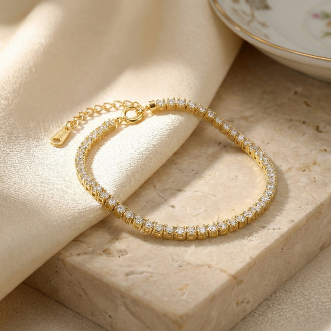 925 Sterling Silver Elegant S925 Sterling Silver Tennis Bracelet Featuring Radiant Round Cut Cubic Zirconia Stones