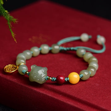 Natural Hetian Jade Cinnabar Beeswax Bracelet Unisex