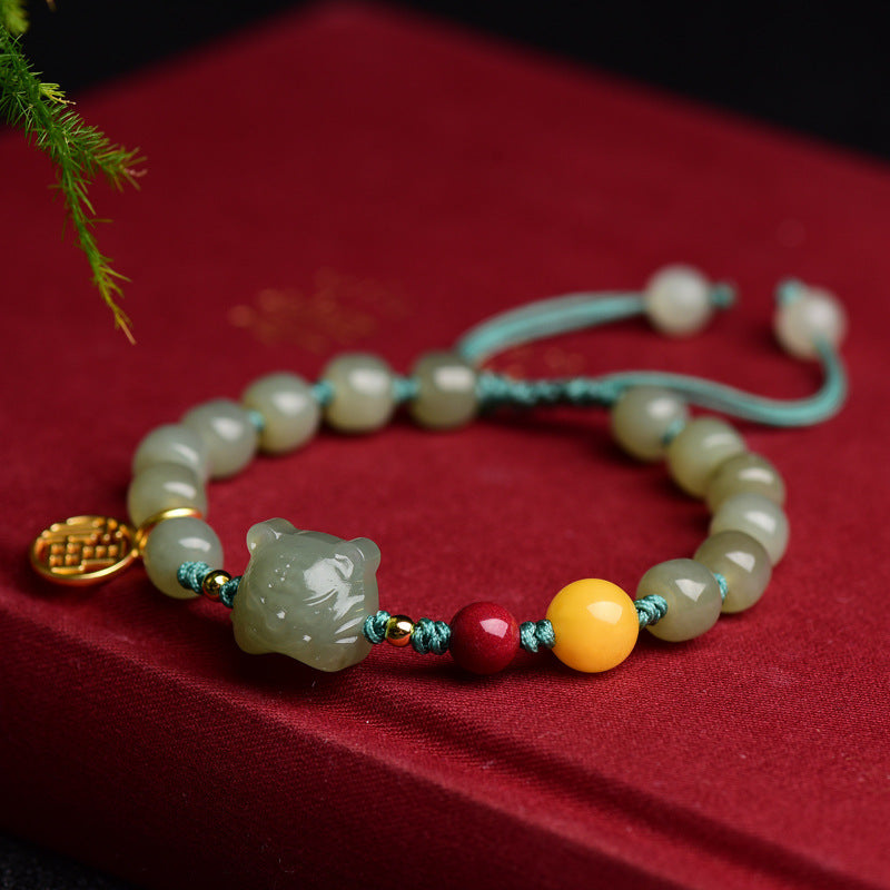 Natural Hetian Jade Cinnabar Beeswax Bracelet Unisex