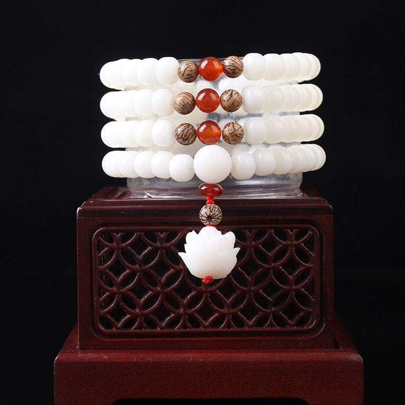 Tinkers Tinkers White Jade Bodhi Beads Bracelet Cloisonne Lotus Ltd - 0