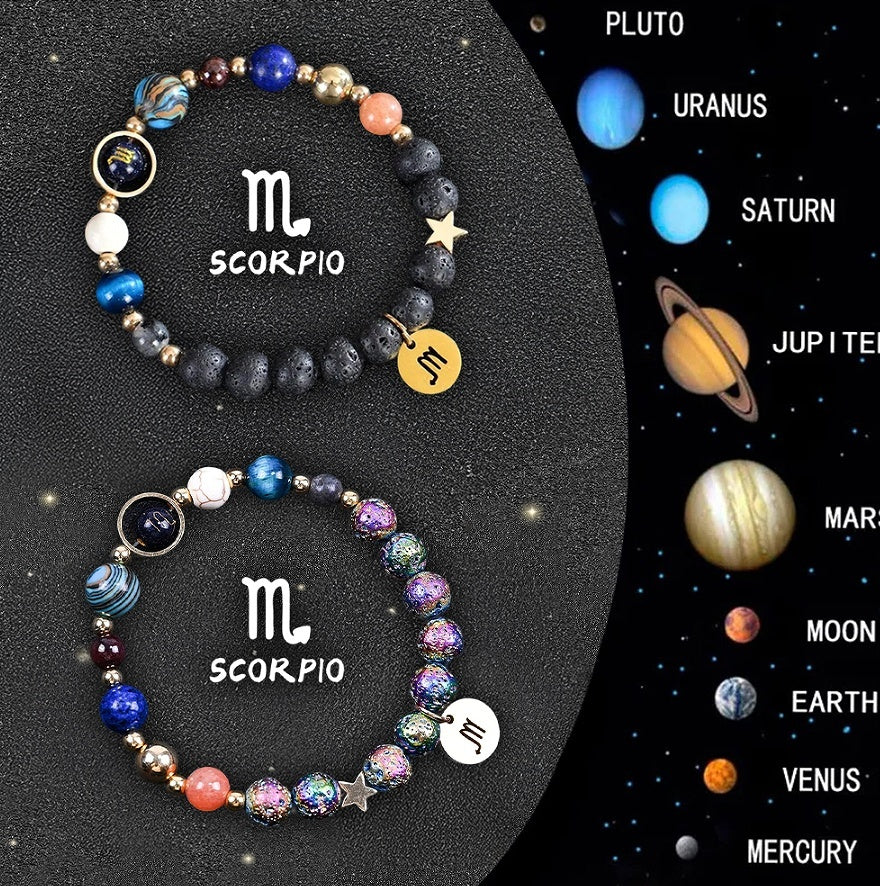 Natural Zodiac Stone Balance Bracelet Set Mens Gift