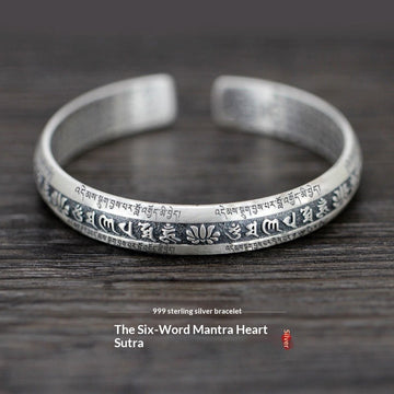 Heart Sutra Copper Bracelet — Thai Silver & Symbolic Charms