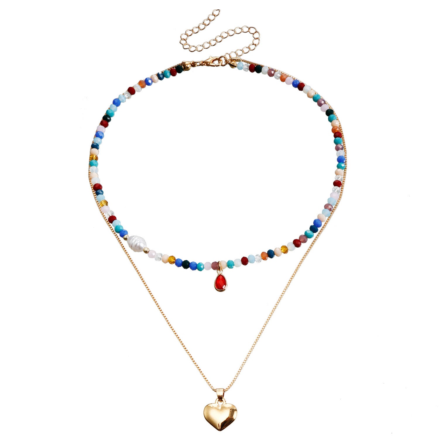 Bohemian Contrast Color Rice Shaped Beads Layered Necklace