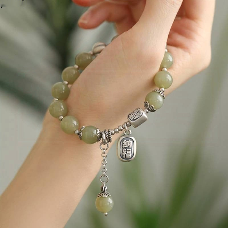 Handcrafted Hetian Jade Pearl Bracelet for Women, Blessing