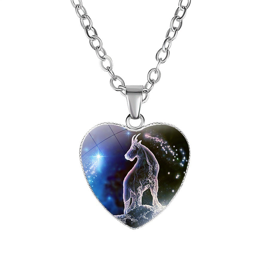 Women's Zodiac Heart Pendant Necklace With 12 Constellations