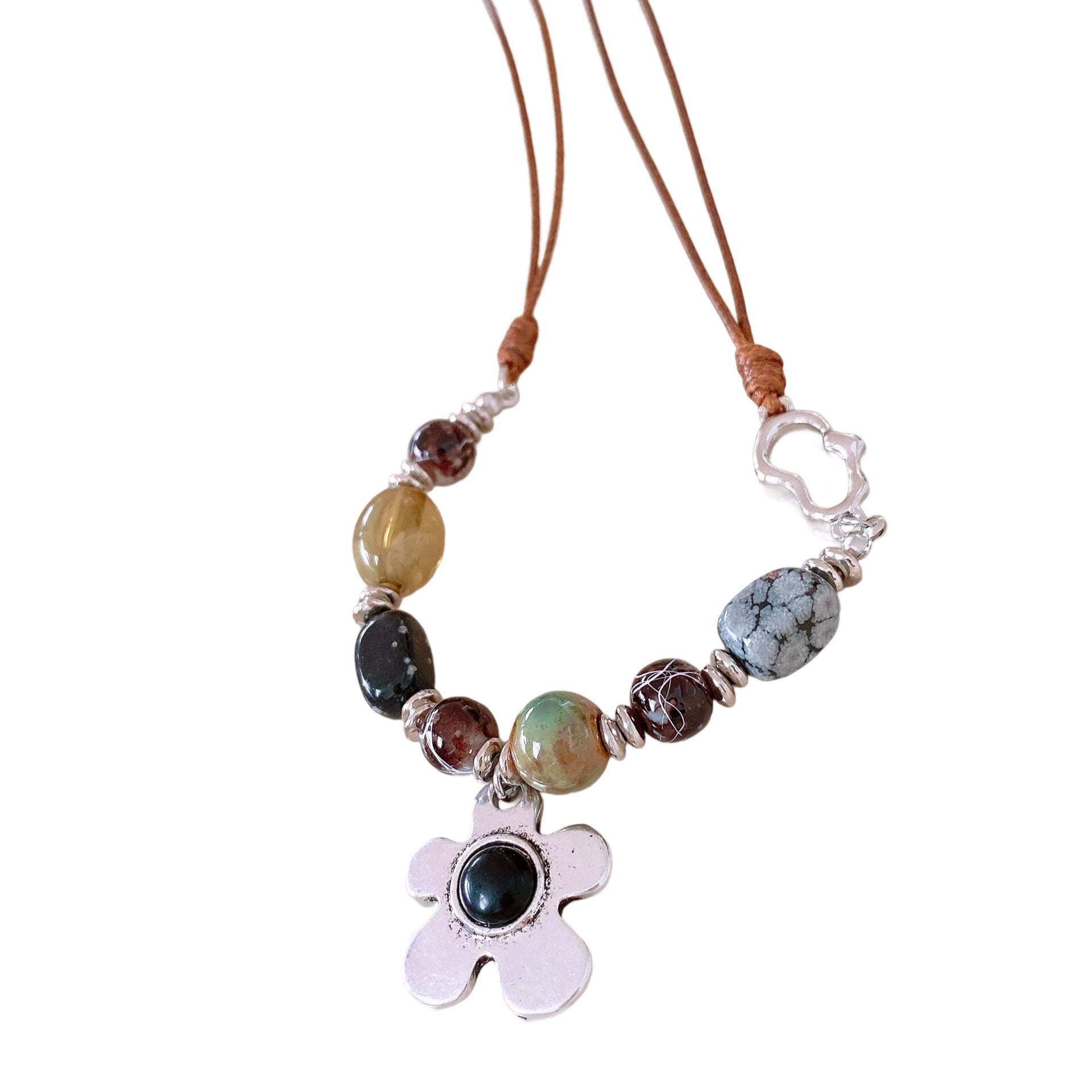 Flower Resin Necklace Clavicle Chain Brown Silver Black