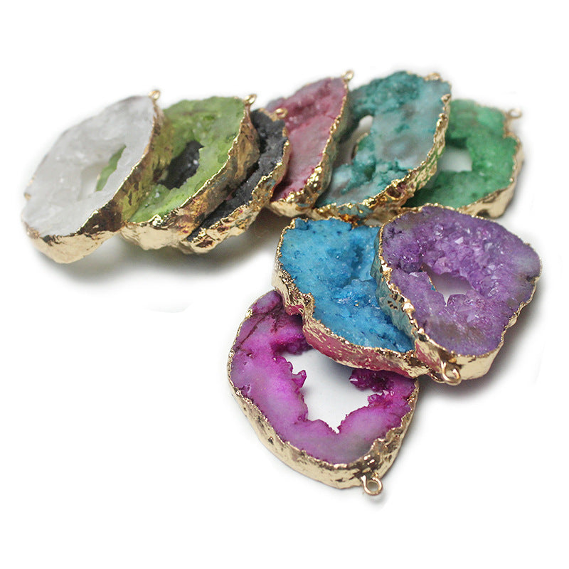 Rough Stone Pendant Irregular Slice Ornament With Crystal