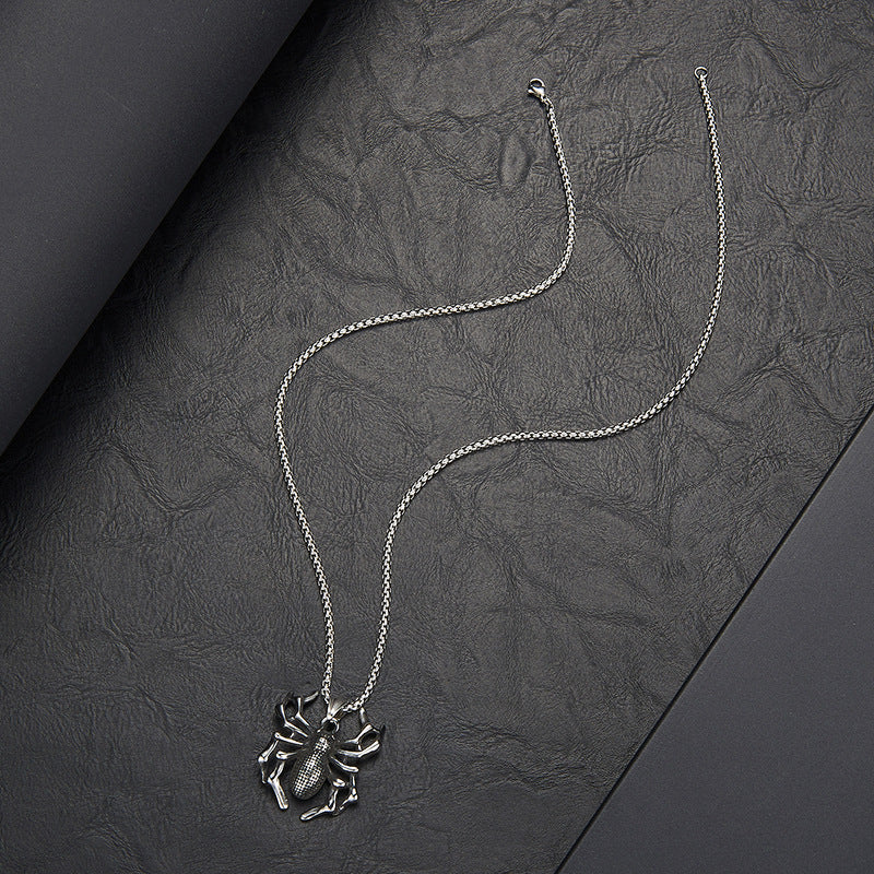 Empowering Handcrafted Titanium Steel Spider Punk Necklace for Men by Tinkers