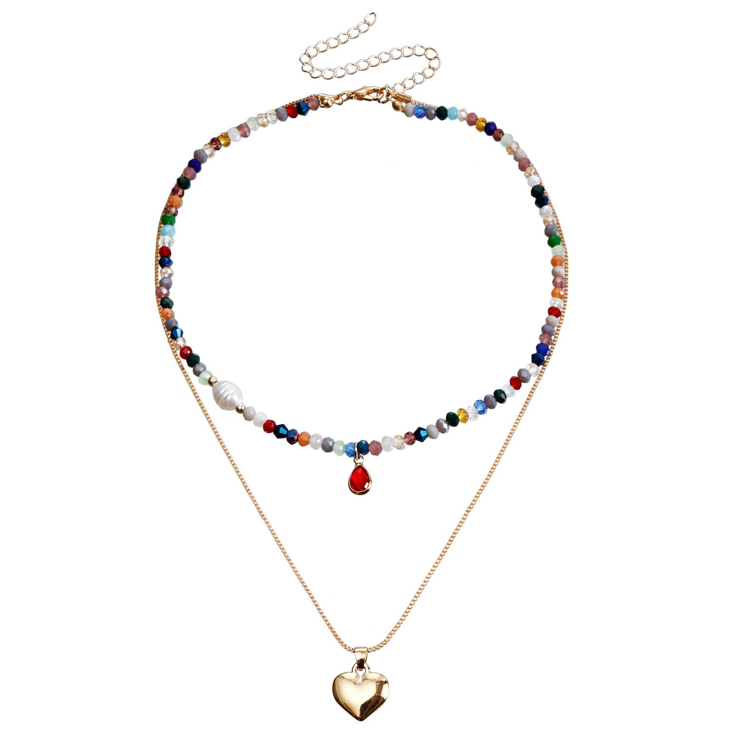 Bohemian Contrast Color Rice Shaped Beads Layered Necklace
